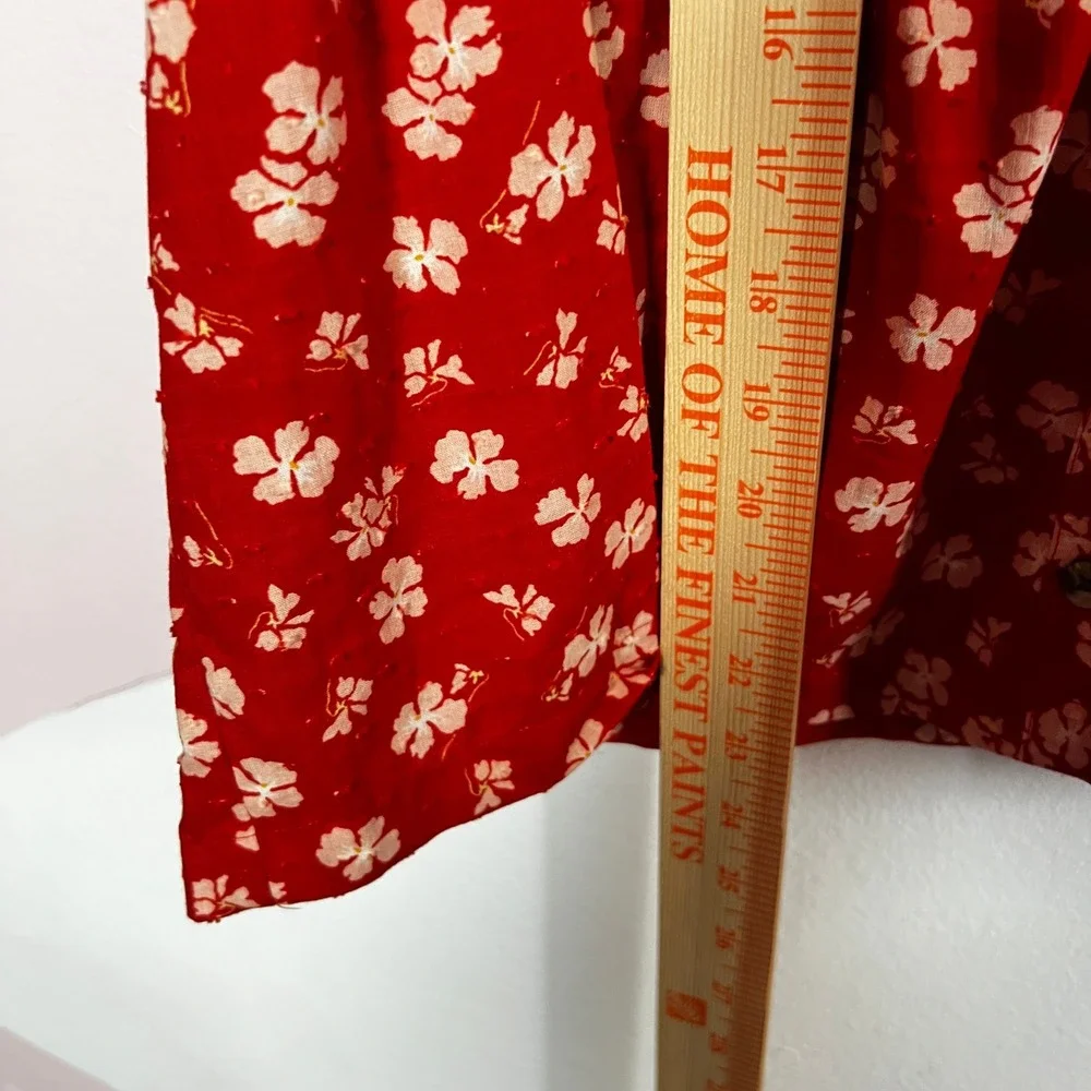 Madewell‎ Floral Peplum Top Womens Large 100% Cotton Red Puff Sleeve
